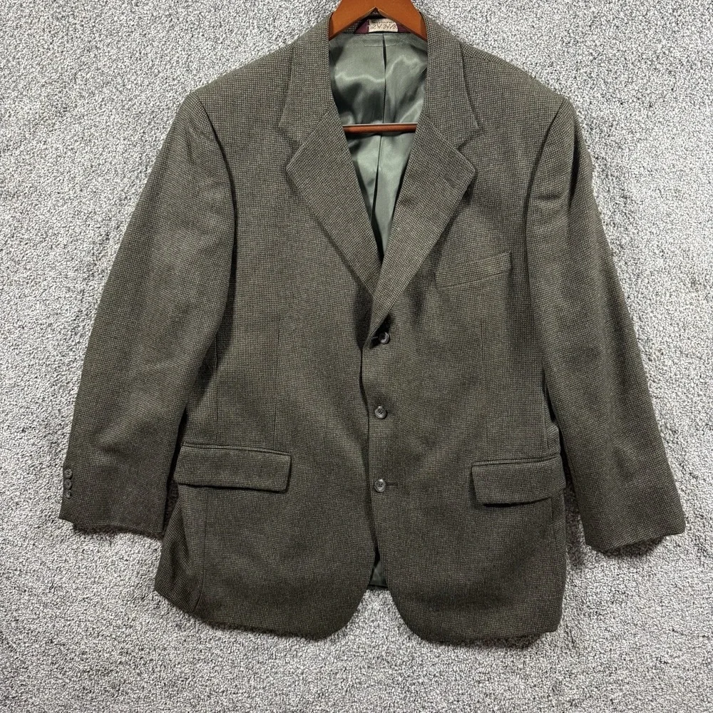Jos A Bank 44R 100% Wool Sport‎ Coat Olive Brown Textured Blazer Men